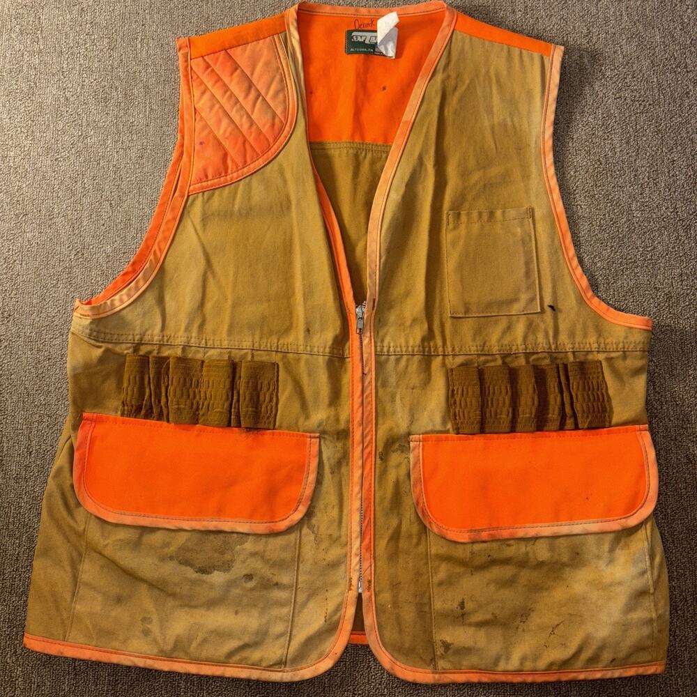 Vintage SAFTBAK Hunting Vest Orange & Brown 44 Chest Large